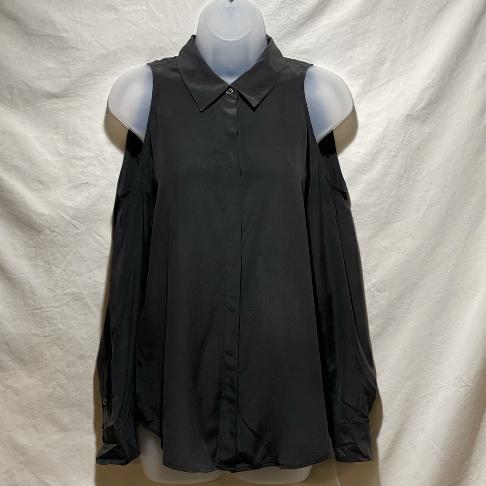 Equipment Black Cold-Shoulder Silk Top